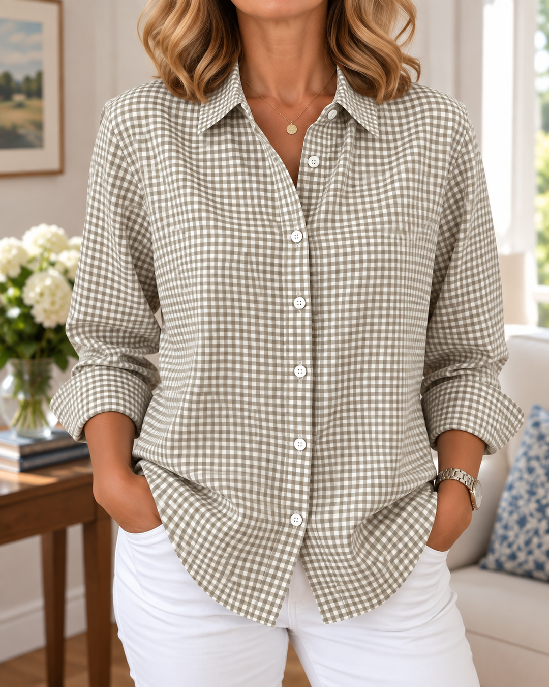 Colien – Langärmliges Gingham-Hemd mit Knöpfen