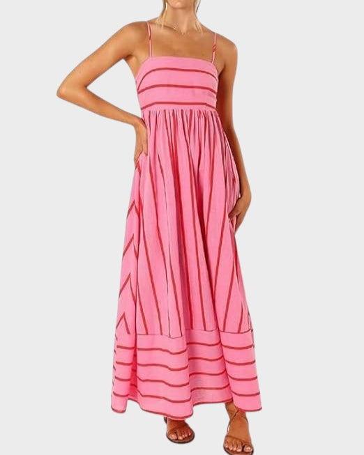 Lucille - Gestreift Drucken Maxikleid