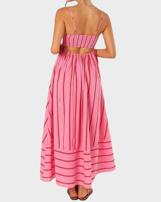 Lucille - Gestreift Drucken Maxikleid