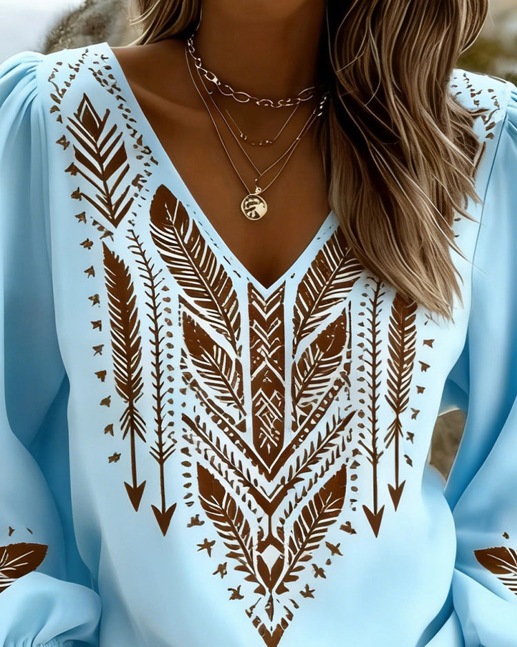 Grazina - Lockere Puffbluse Mit V-Ausschnitt