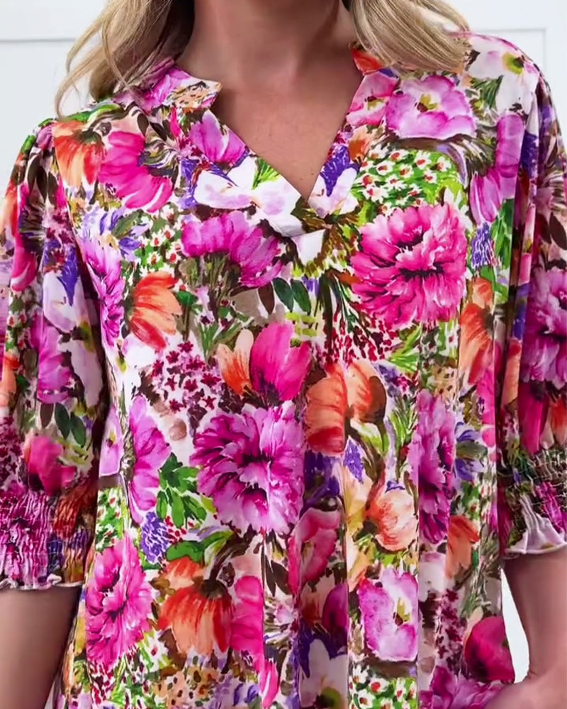 Niliza – Kurzärmelige Bluse Mit Blumen Muster