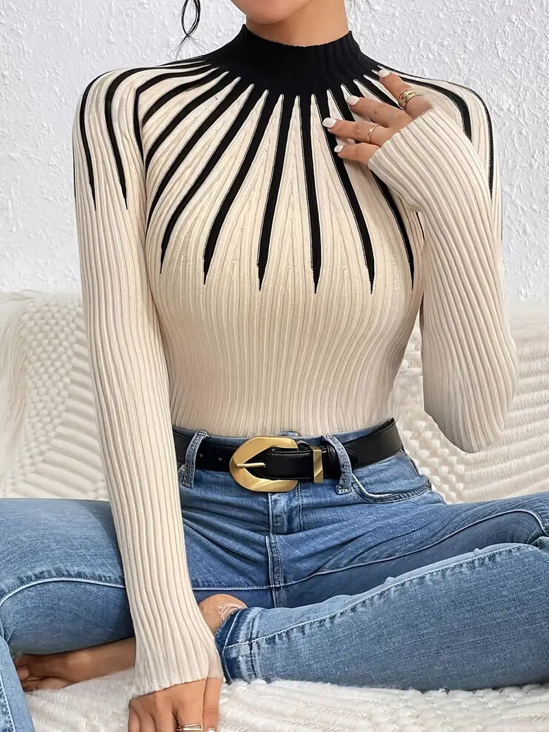 Maider – Eleganter Langarm Pullover Mit Hoher Kragen