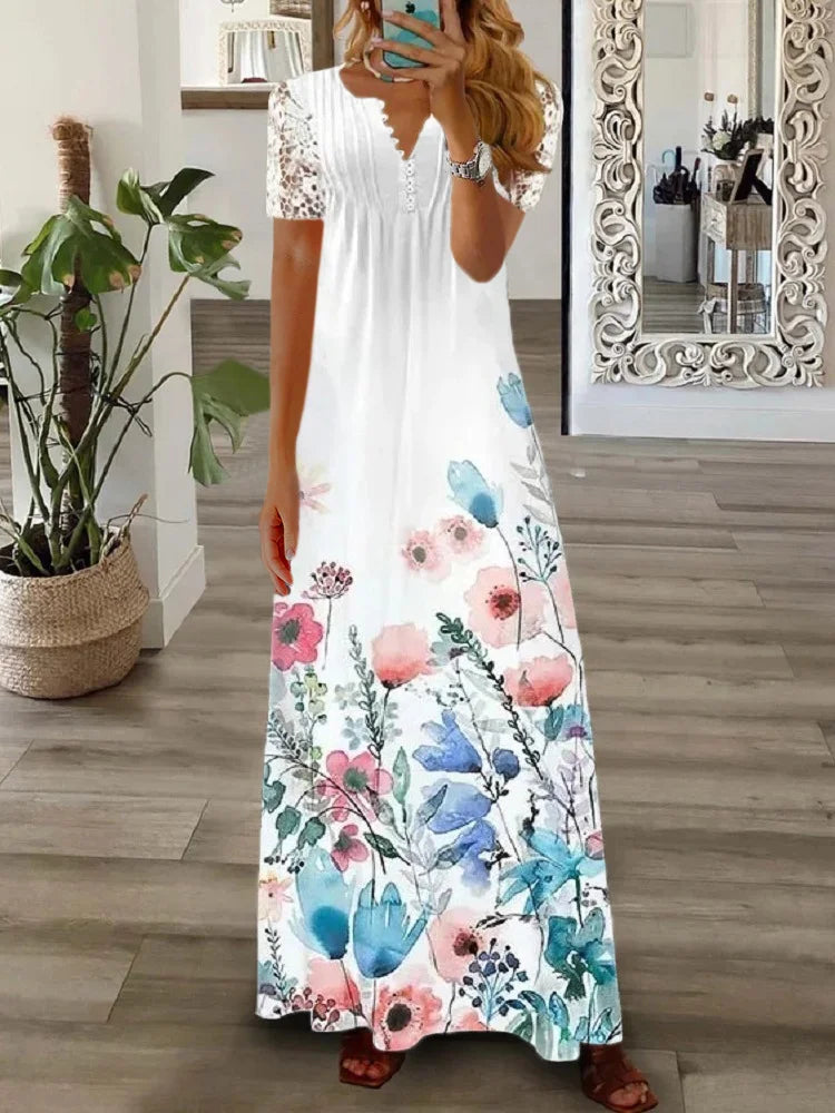 Gerda – Kurzärmeliges Kleid Mit Spitzenprint