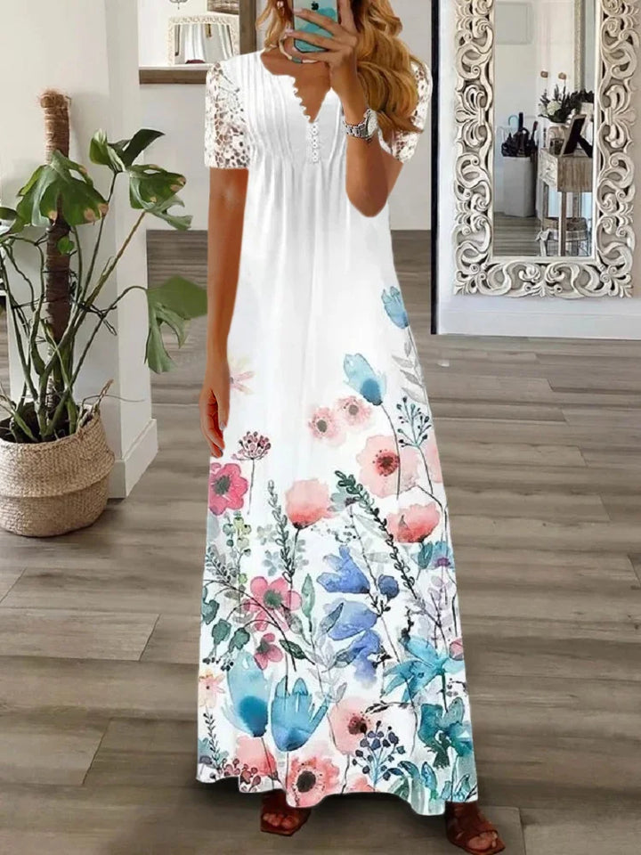 Gerda – Kurzärmeliges Kleid Mit Spitzenprint