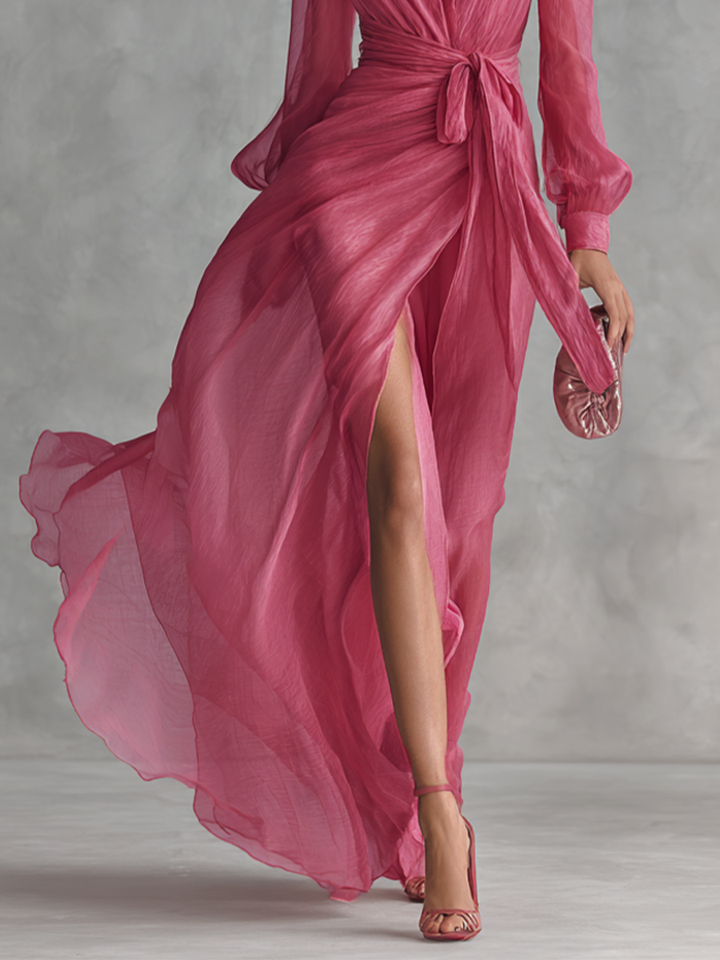 Jalesa – Chiffon-Maxikleid Mit Bindegürtel