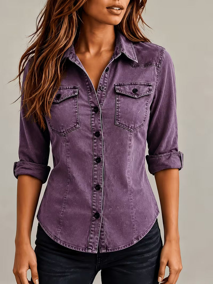 Rihana – Top Aus Vintage Denim mit Gerafftem Kragen