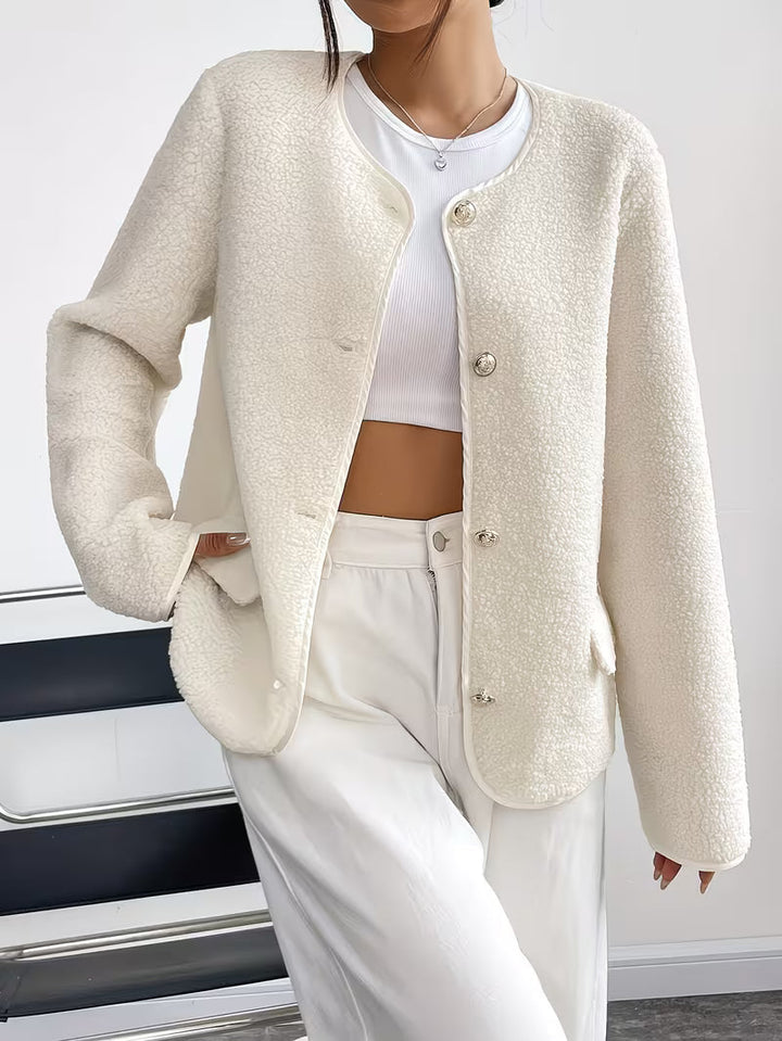 Viktorija - Elegante Jacke Mit Rundhalsausschnitt Und Knopfleiste
