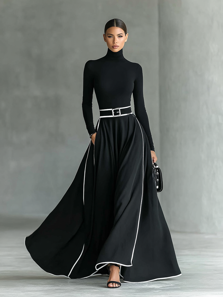 Romilly – Langärmliges Maxi Kleid Mit Schmalem Gürtel