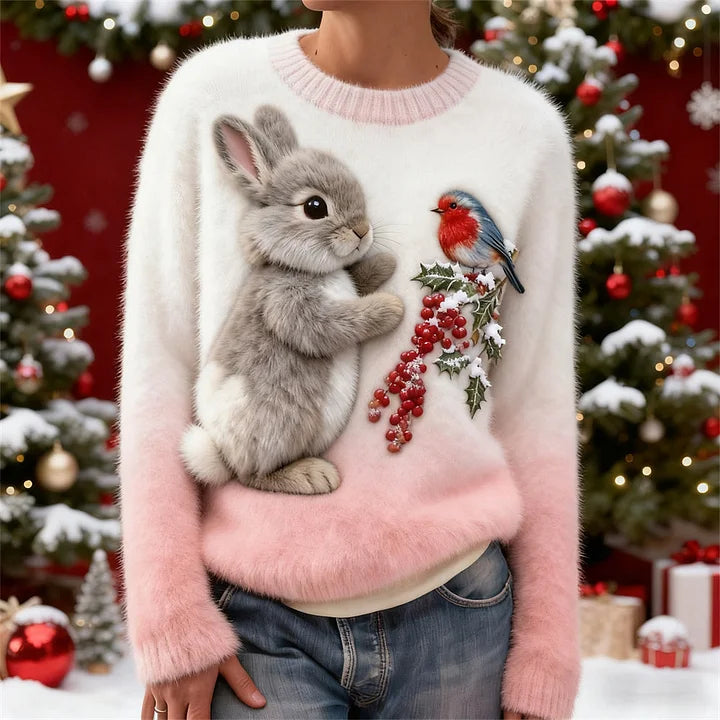 Suzette – Plüsch Pullover Mit Weihnachtskaninchen