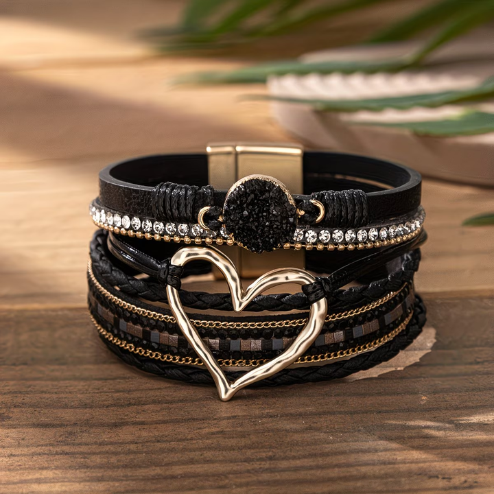 Reyn – Lederarmband mit Herzanhänger in Lagenoptik