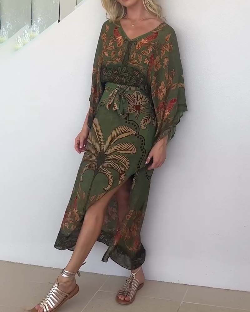 Brini – Bedrucktes Resort Kleid Mit V-Ausschnitt