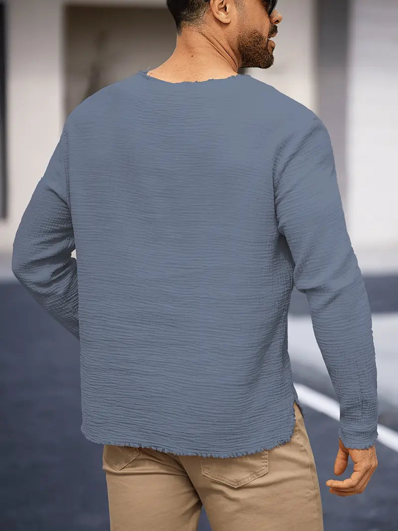 Demetrio – Bequemes Freizeit Hemd Mit Langen Ärmeln Und V-Ausschnitt