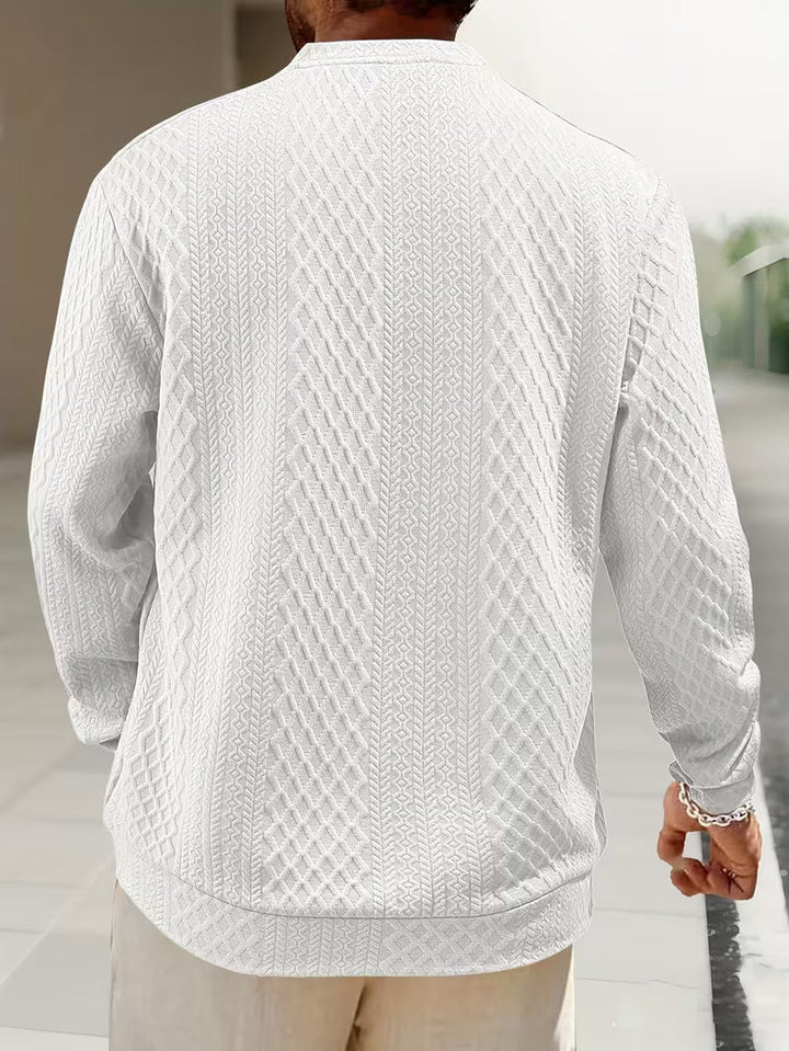 Mathew – Geometrisch Gestrickter Langarm Henley Pullover