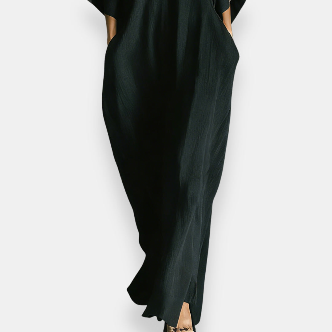 Maricel – Langes Kleid mit Stehkragen und Seitentaschen