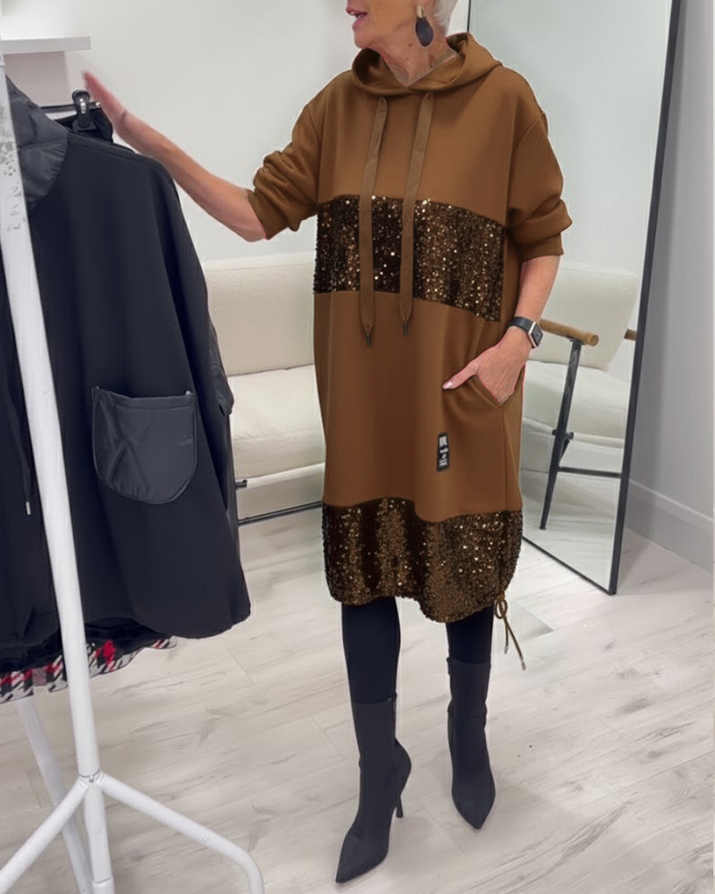 Mansherry - Modisches Patchwork Kleid Mit Kapuze