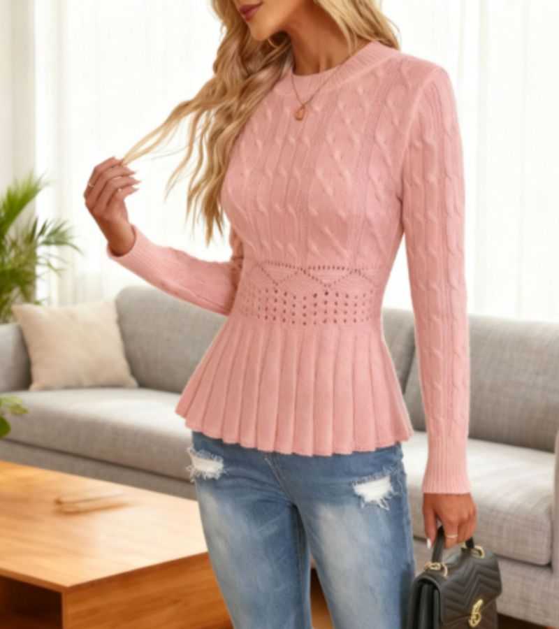 Olena – Strickpullover Mit Schößchen Saum