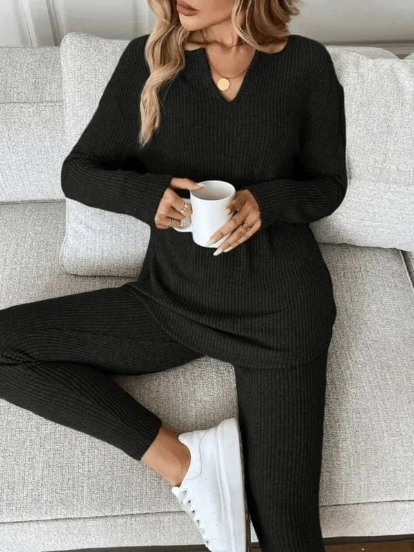 Renfri - Lässiges Strick Set Aus Langarm Hemd Und Leggings