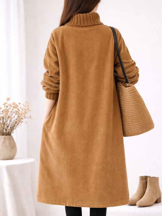 Mohana – Langes Cordkleid mit Rollkragen