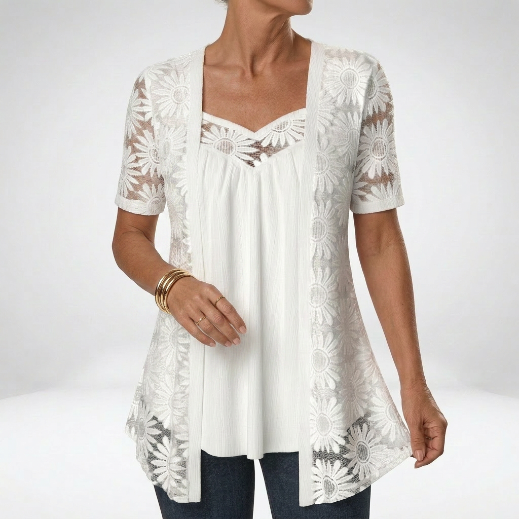Linnia – Spitzen Bluse Mit Blumenstickerei