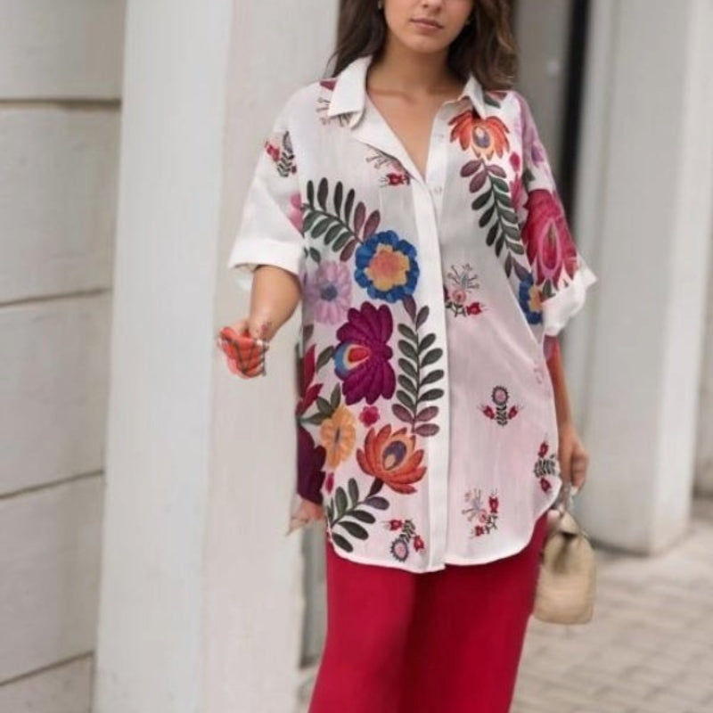 Rossella – Elegantes Hemd Mit Blumen Drucken