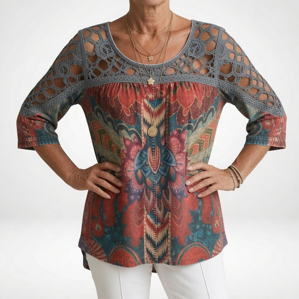 Steven – Bluse mit Ethnischem Bohemian Drucken