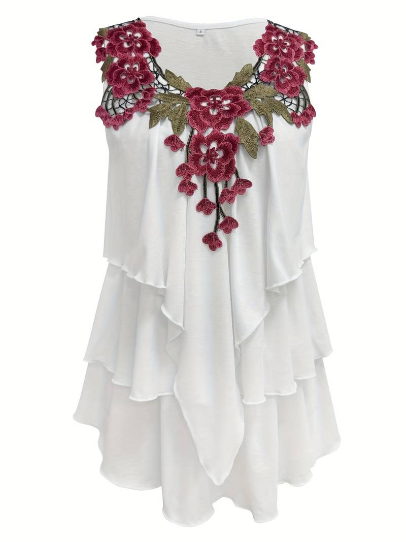 Verunka - Sommer Bluse Mit V-ausschnitt Lösbarer Spitze Und Patchwork Rüschen