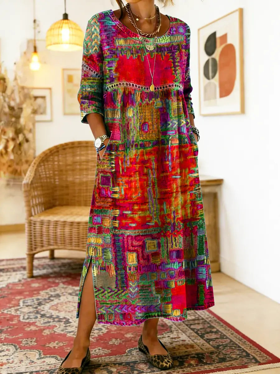 Nihada - Kunstvolles Ausgestellt Geschnittenes Midikleid