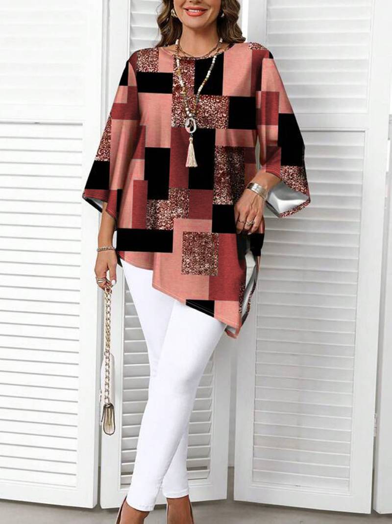 Nurit - Karierte Oversize Bluse Mit Kurzarm Und Drucken