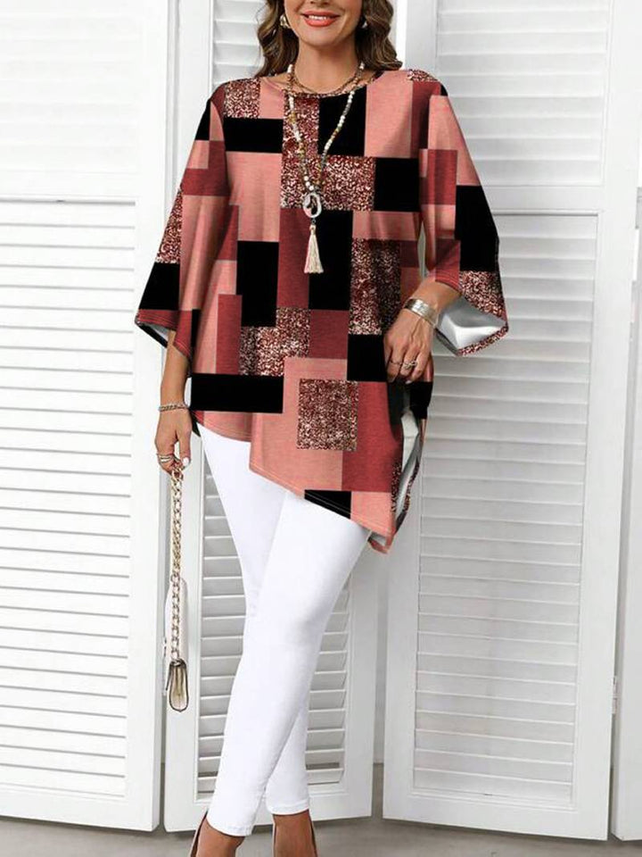 Nurit - Karierte Oversize Bluse Mit Kurzarm Und Drucken