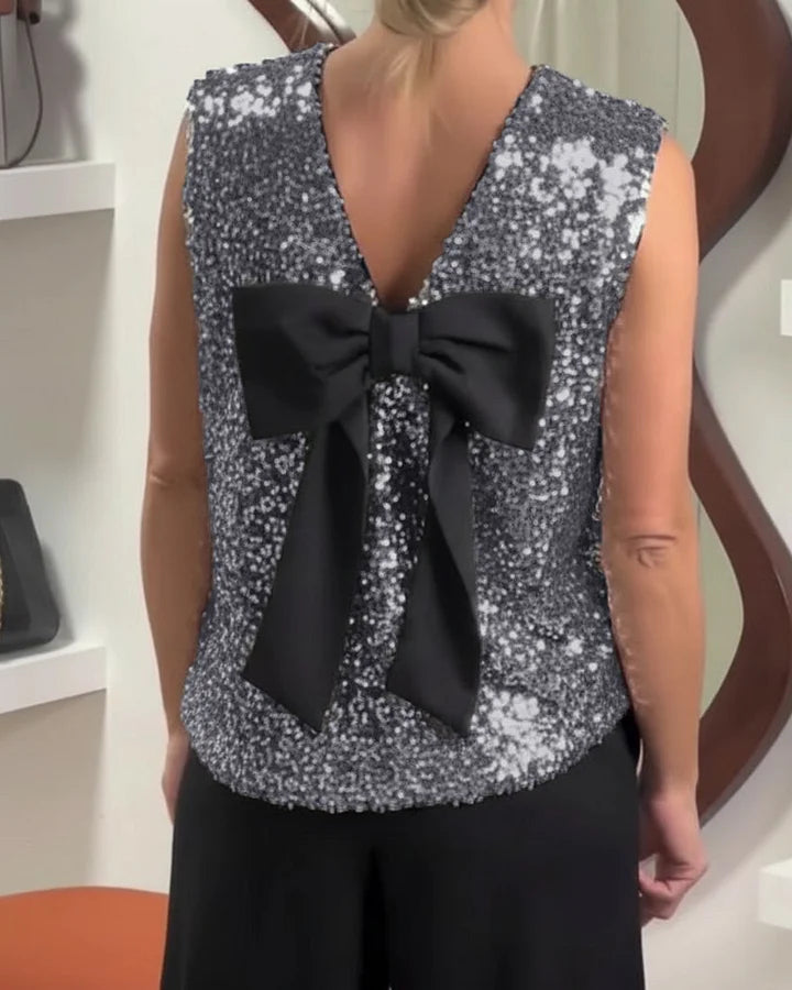 Shinobu – Modisches Tanktop Mit Schleife Und Pailletten