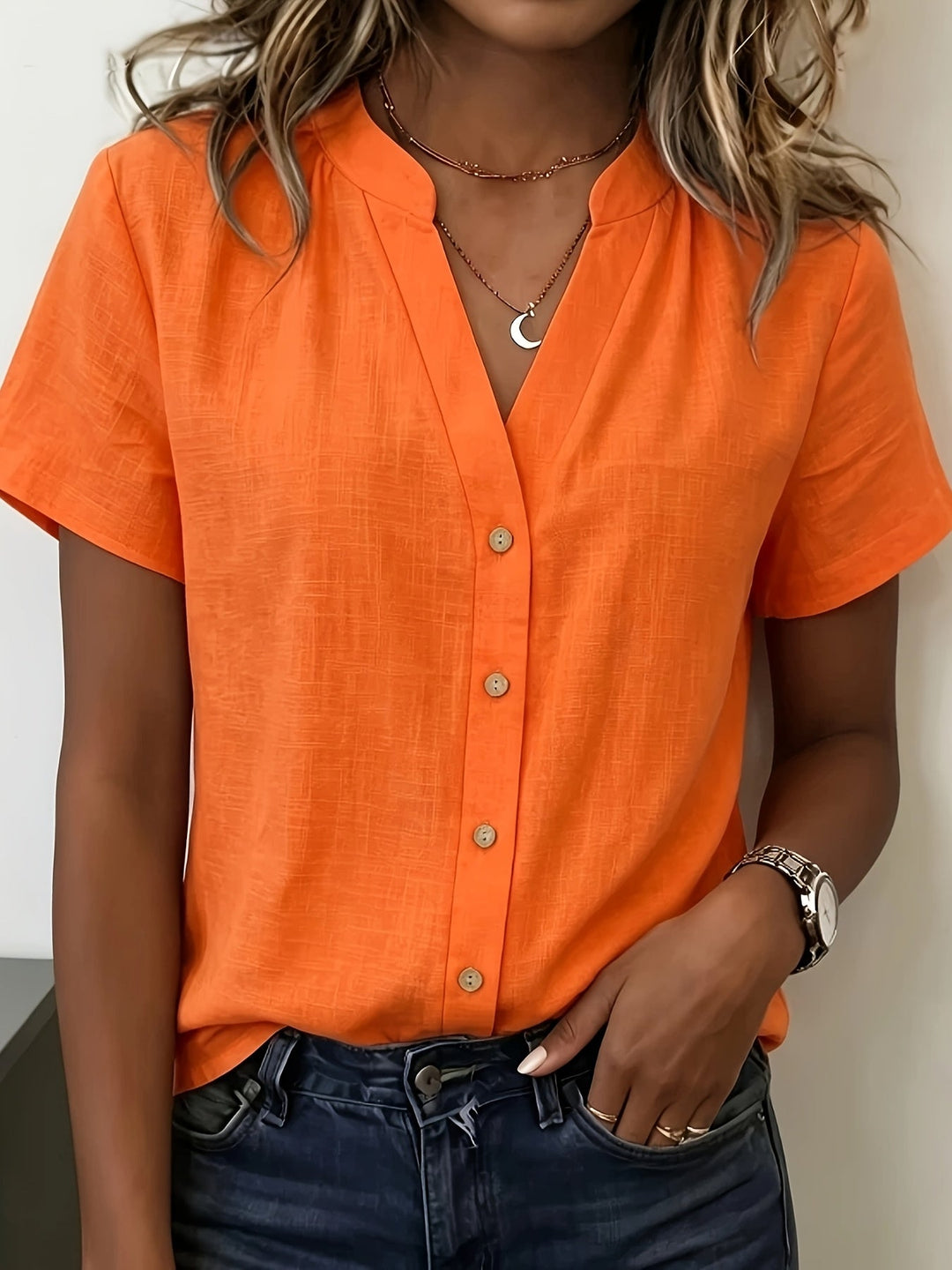 Salish – Kurzarm Bluse Mit Knöpfen