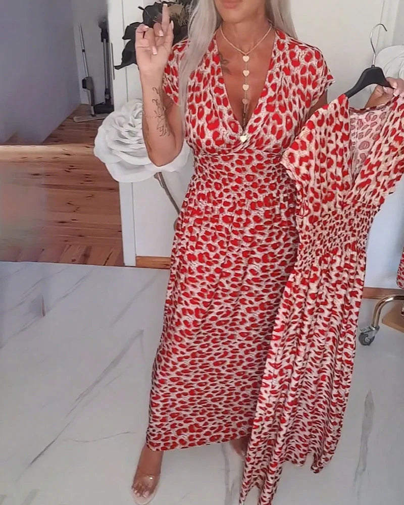 Erendira – Elegantes Kleid Mit V-Ausschnitt Und Leopardenmuster