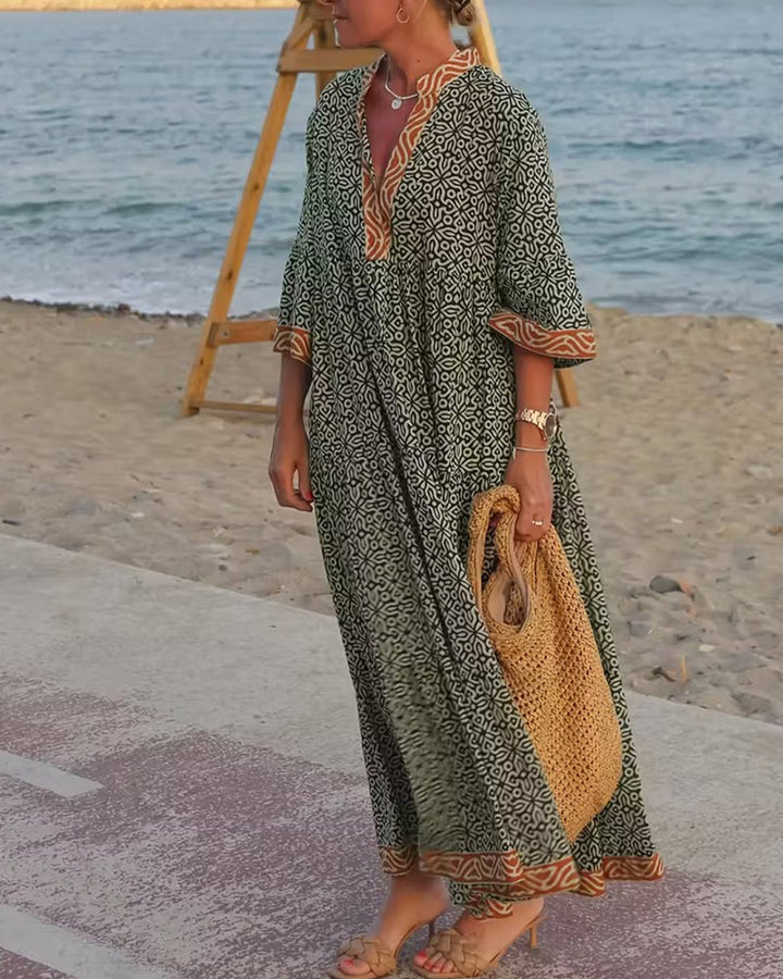 Amandi - Maxikleid Mit Bedrucktem V-Ausschnitt