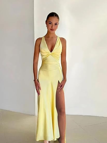 Fabiola – Elegantes Maxi Kleid Mit V-Ausschnitt Und Ohne Ärmel