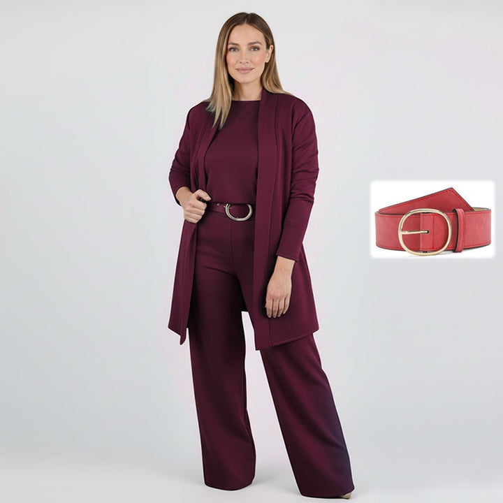 Dorren – Elegantes 3-Teiliges Set Mit Langem Strickjacke, Oberteil Und Hose