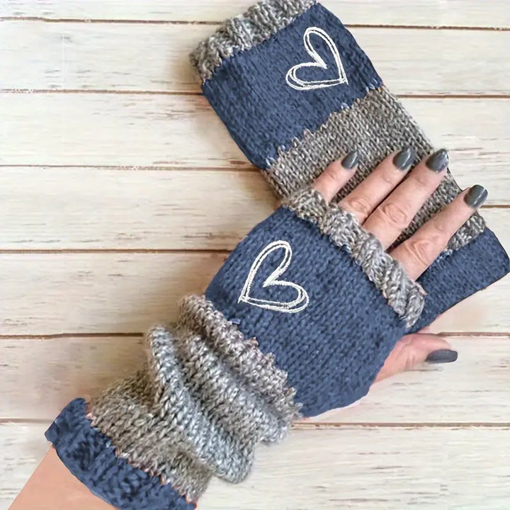 Eirlys – Gestrickte Fingerlose Handschuhe Mit Herzmotiv