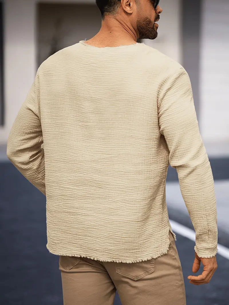 Demetrio – Bequemes Freizeit Hemd Mit Langen Ärmeln Und V-Ausschnitt