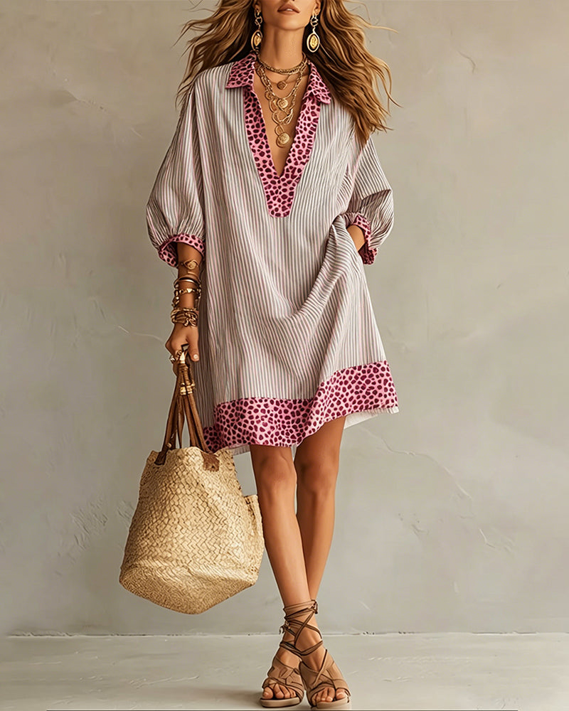 Marget - Kleid Mit Leopardenmuster Einsätzen Und Puffärmeln