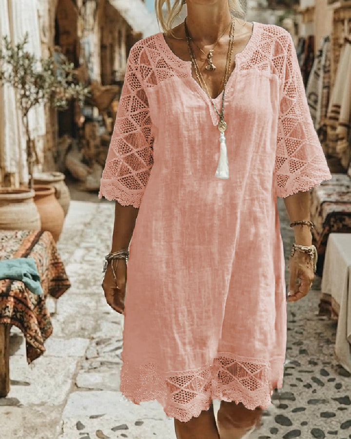 Kilina – Patchwork-Kleid Mit V-Ausschnitt Und Spitze