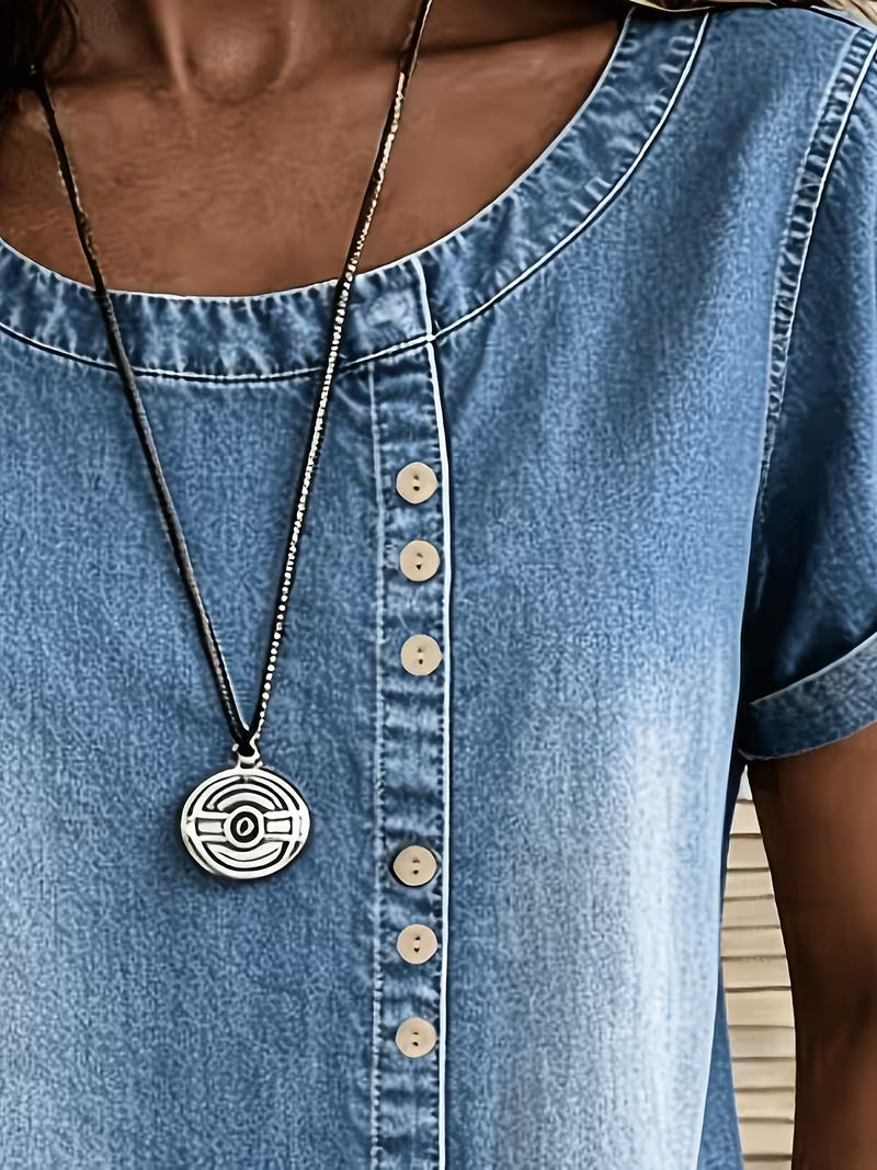 Ferina – Denim-Top Mit Kurzen Ärmeln im Gebraucht-Schau