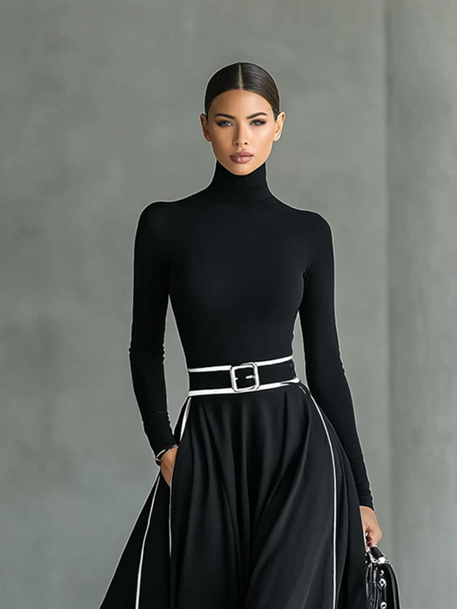 Romilly – Langärmliges Maxi Kleid Mit Schmalem Gürtel