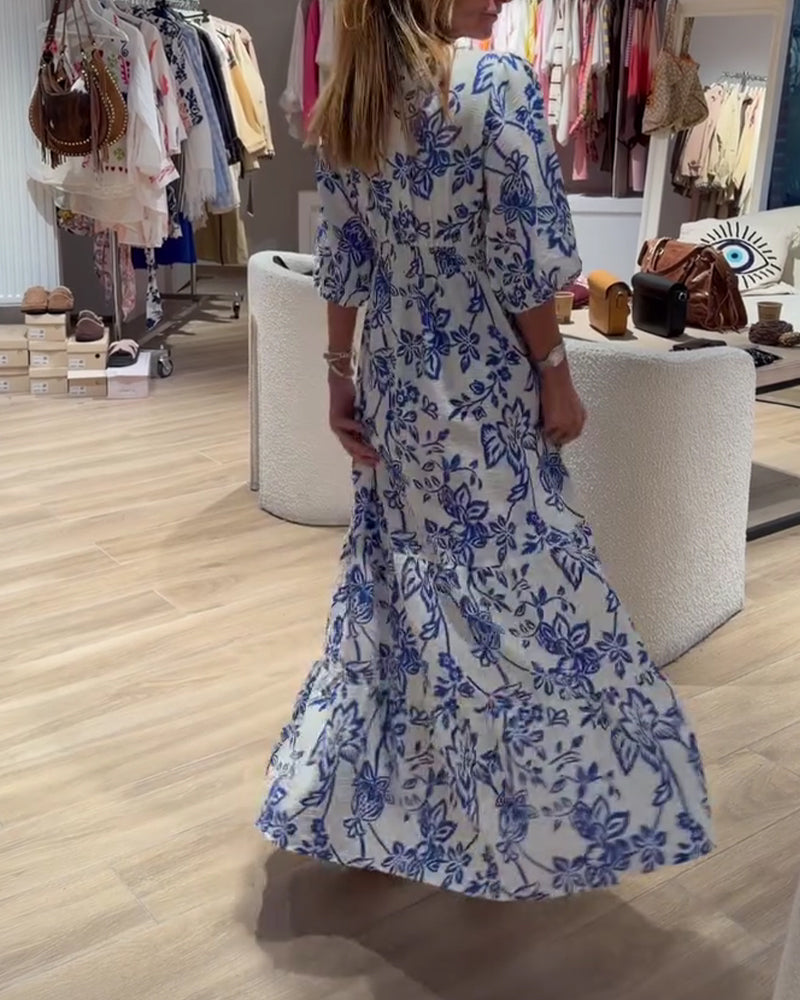 Lyssia – Elegantes Langes Kleid Mit Blumenmuster
