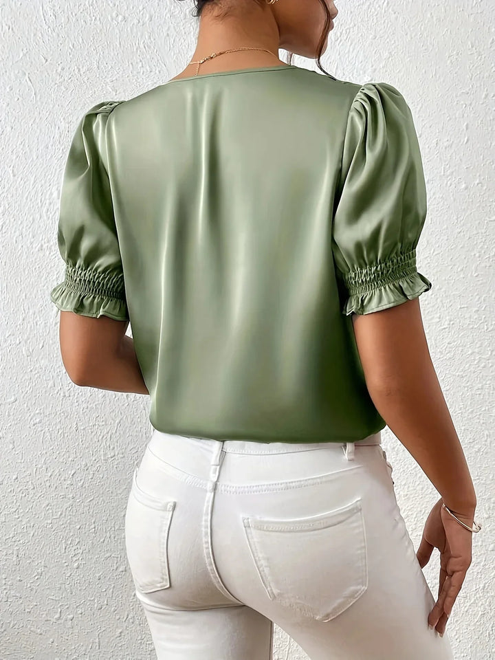 Abella – Elegante Bluse Mit V-Ausschnitt Und Puffärmeln