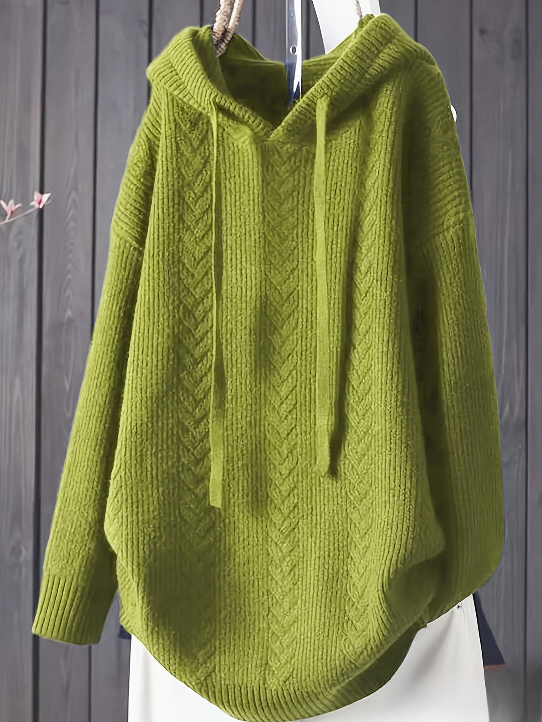 Genivee – Lässiger Langarm Strick Kapuzenpullover