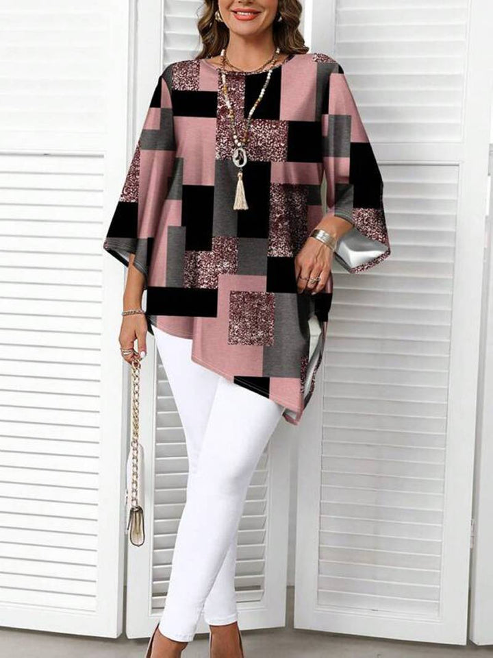 Nurit - Karierte Oversize Bluse Mit Kurzarm Und Drucken