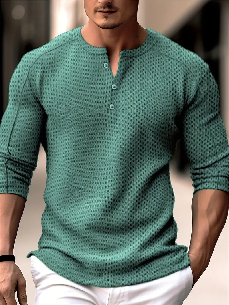 Biden – Langarm Hemd Mit Waffelstrick Und Henley Kragen