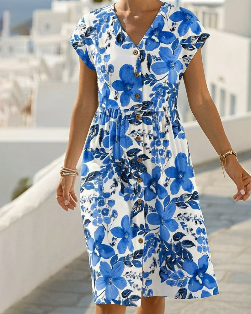 Sinera – Kleid Mit Blumen Muster Und Kurzen Ärmeln