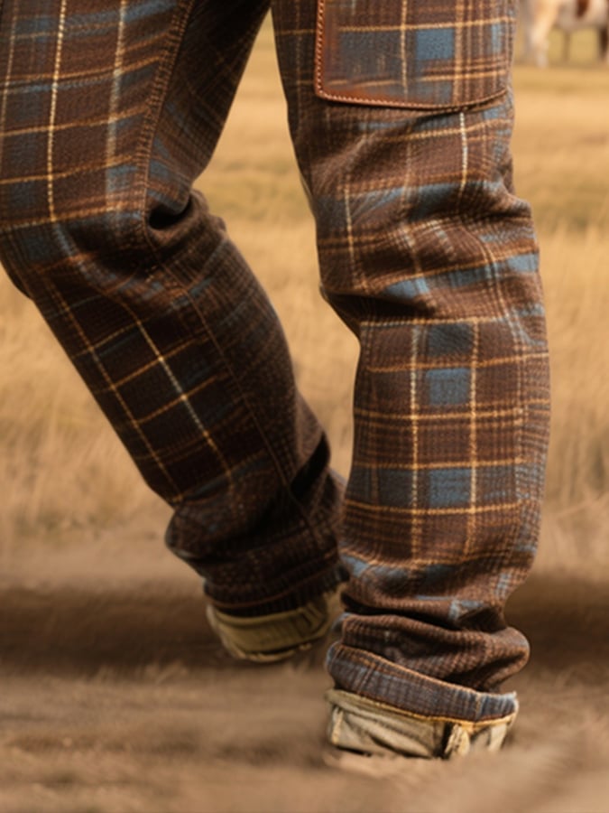 Ravindra – Vintage Leder Hose Mit Karomuster