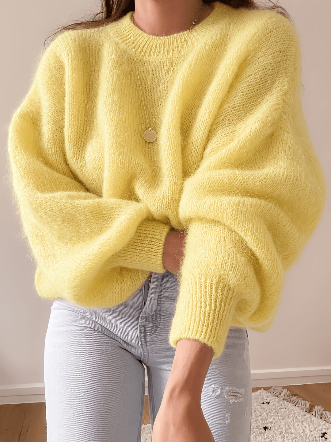 Margaretha – Strickpullover mit Rundhalsausschnitt und Ballonärmeln
