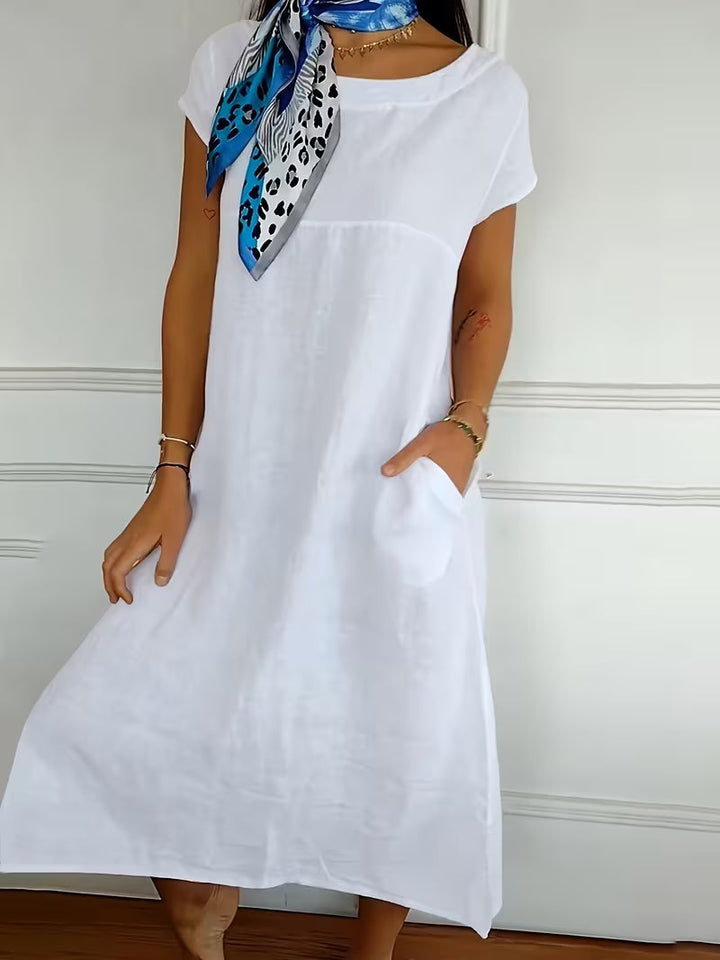 Erietta – Leinen Kleid Mit Rundhalsausschnitt Und Lockerer Passform